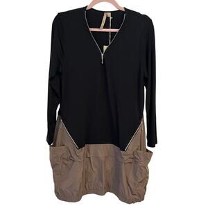 NWT Comfy USA Sara Tunic Dress Small Black Olive Utility Artsy Architectural